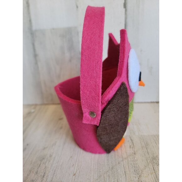 Felt pink mini owl Bird plush bucket pail home decor - Picture 3 of 6